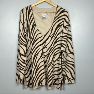 Chico's Zebra Print V-Neck Sweater - Brown and Cream